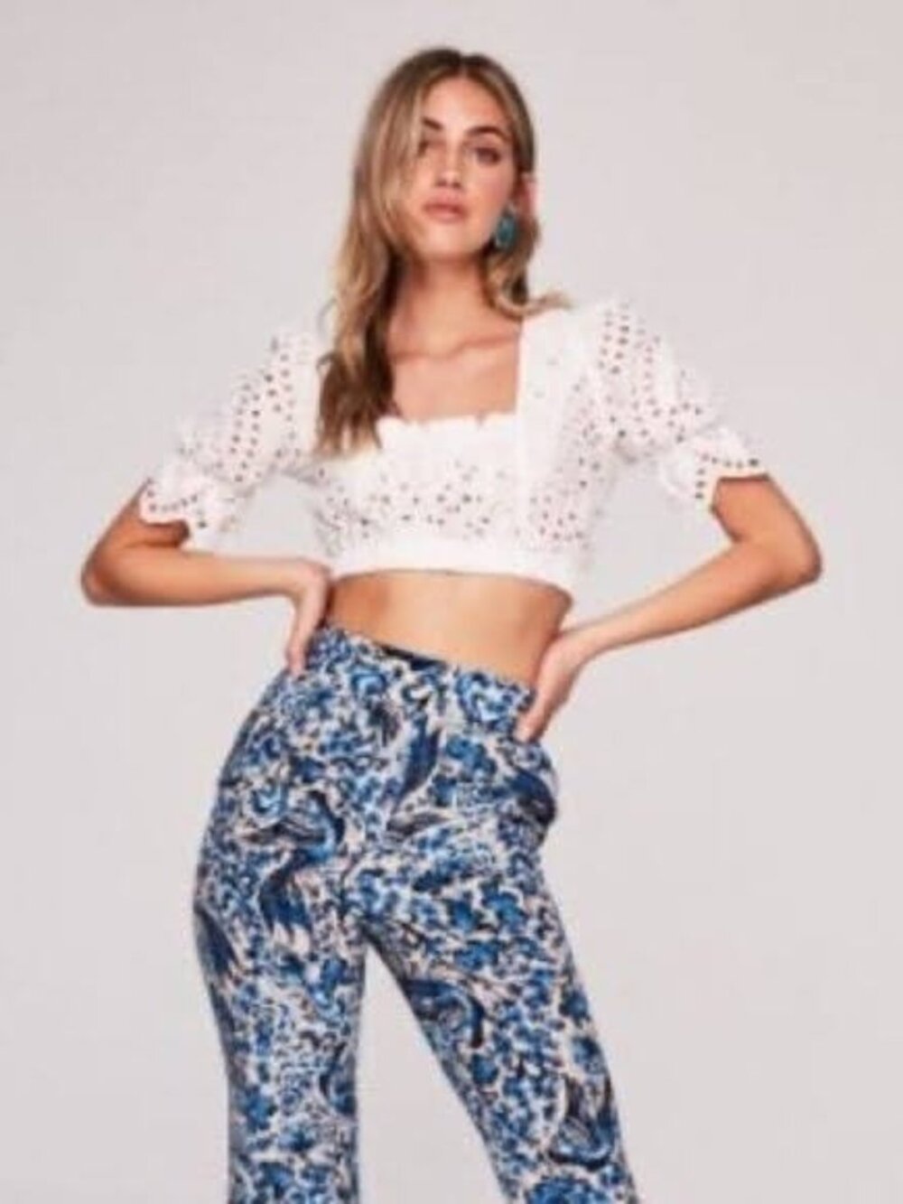Stone Cold Fox 100% cotton white milkmaid Becca Eyelet Puff Sleeve Crop Top